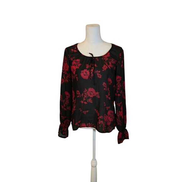 Notations Floral Top Women Size Medium Black Sheer Whimsigoth Feminine Romantic - Picture 1 of 9